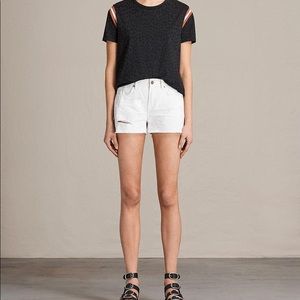 AllSaints Serene Distressed Denim Shorts in White
